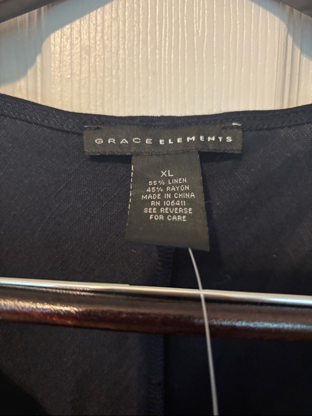 Sleeveless Linen Navy A-Line Dress with Diagonal White Stitch Detail. Size XL - Picture 3 of 7